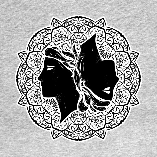 Gemini Mandala Zodiac in Black and White by Serbyk